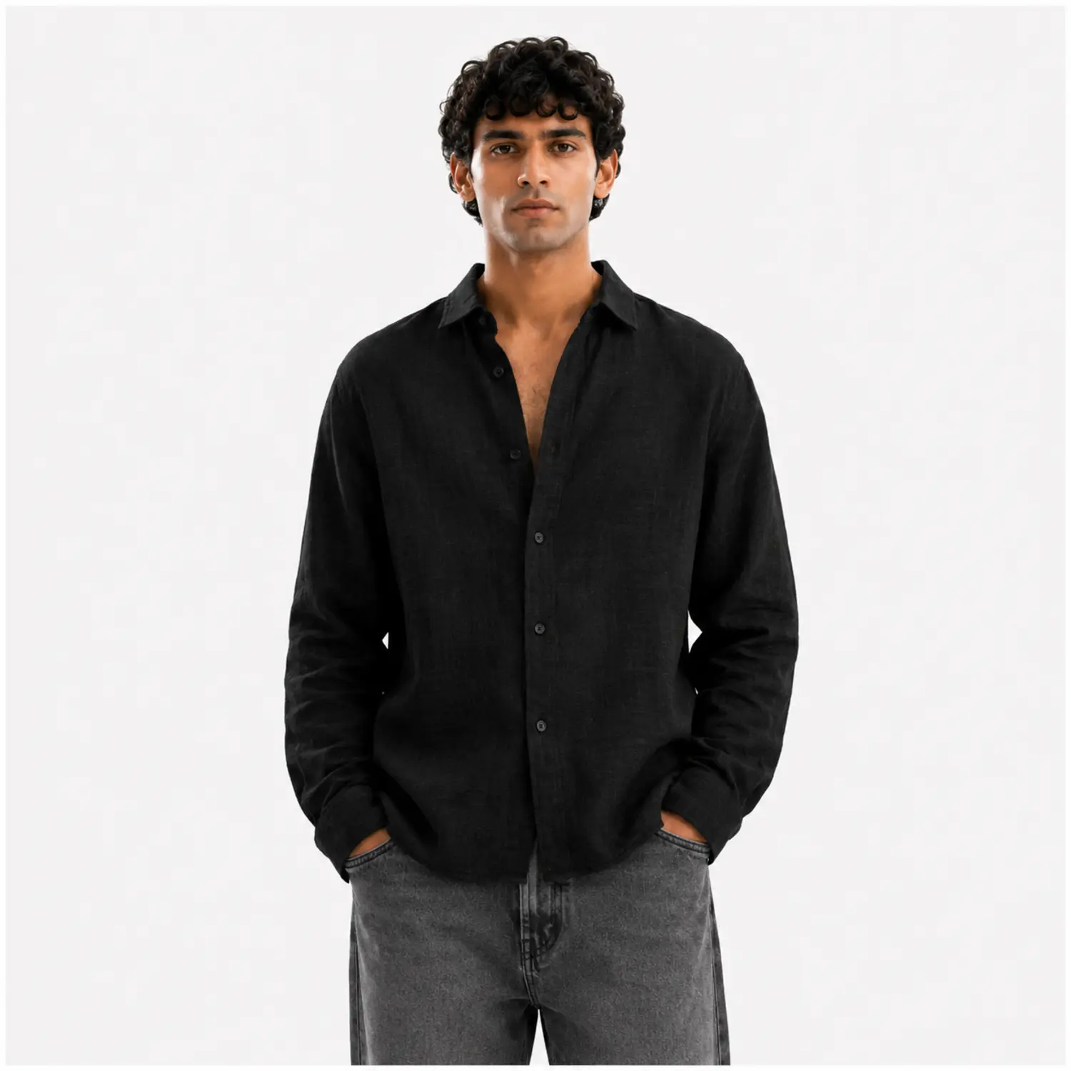 The Charcoal Black Irish Linen Shirt By Kalakar Pakistan